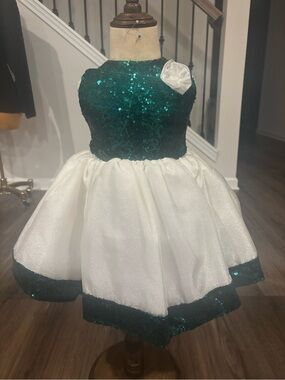 Green Sequin Bodice with White Skirt Girls' Formal Dress